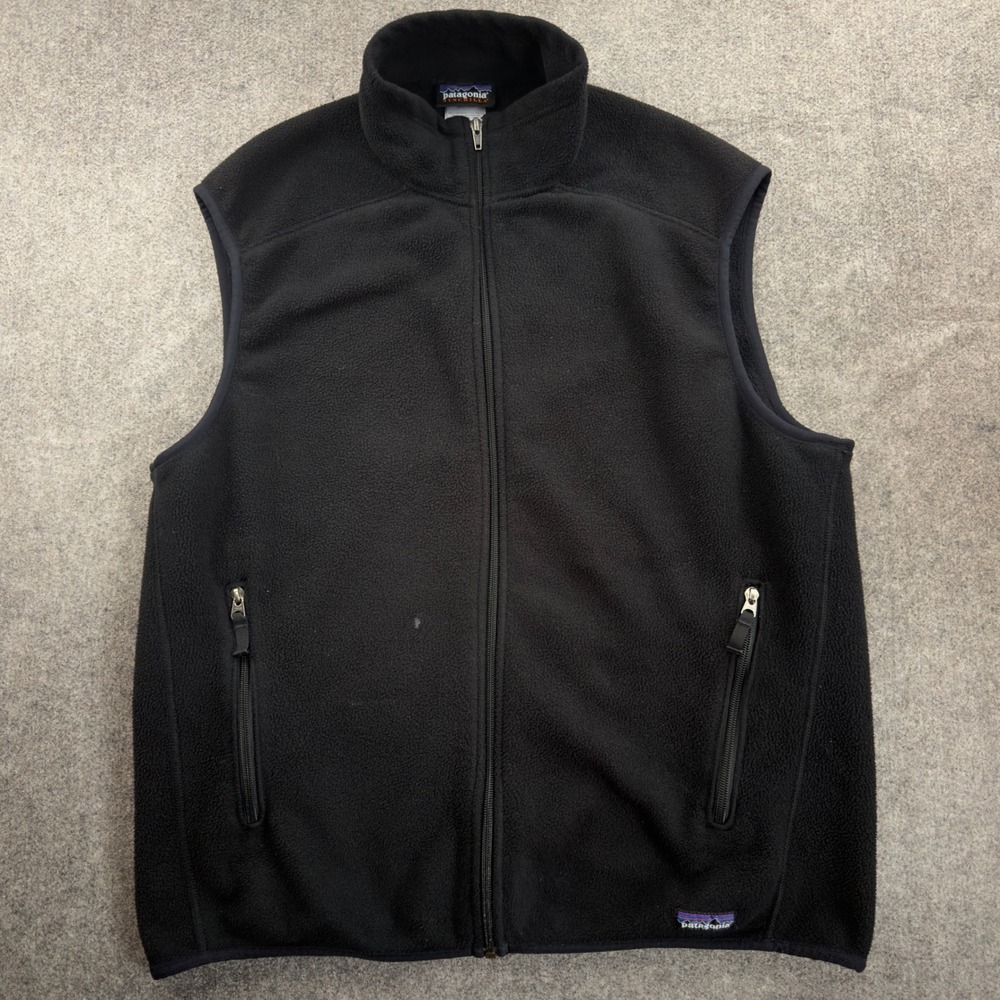 Vintage Patagonia Synchilla Fleece Vest Men's Size L Black Made in USA Full Zip
